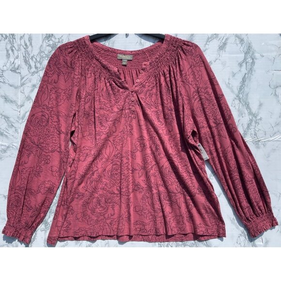 Style & Co Womens Smock Knit Floral Top 1X Linewk Strawberry Cotton/Modal Blend - Picture 1 of 7